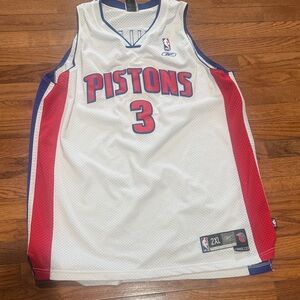 Reebok White and Red Pistons Jersey